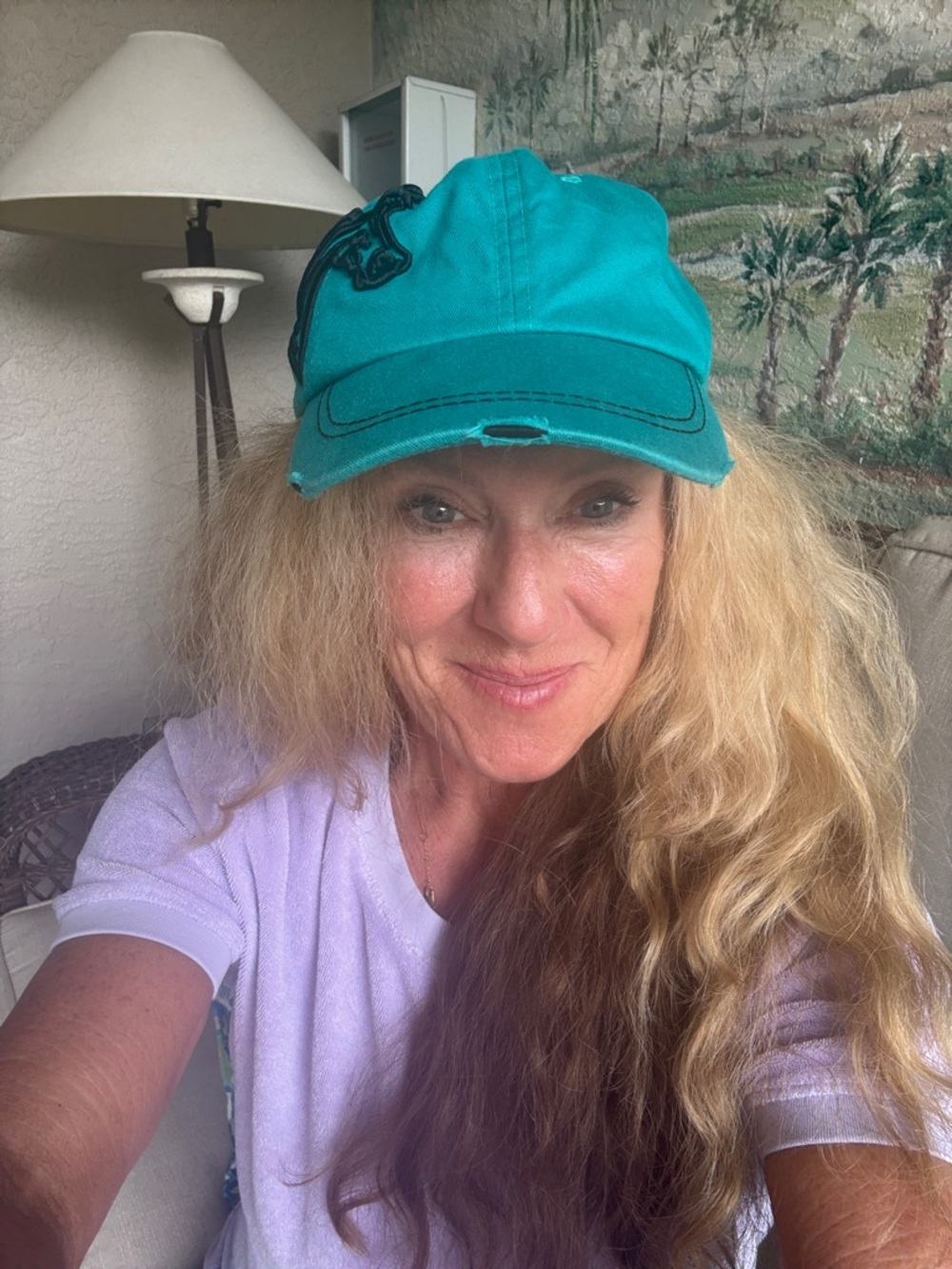 Teal Embroidered Horse Baseball Cap - Women